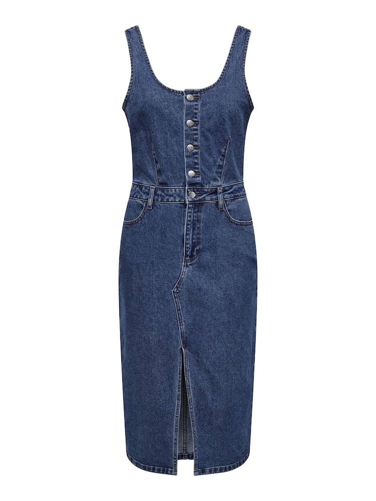 ONLY Blue Denim Button Up Cami Midi Dress - Image 4 of 5