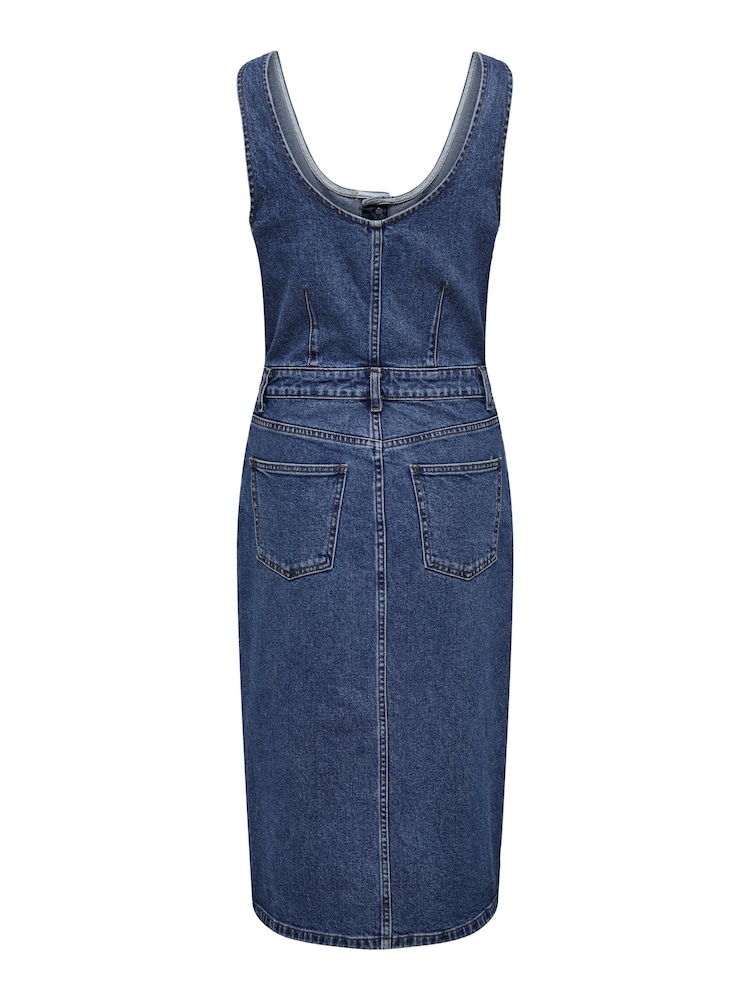 ONLY Blue Denim Button Up Cami Midi Dress - Image 5 of 5