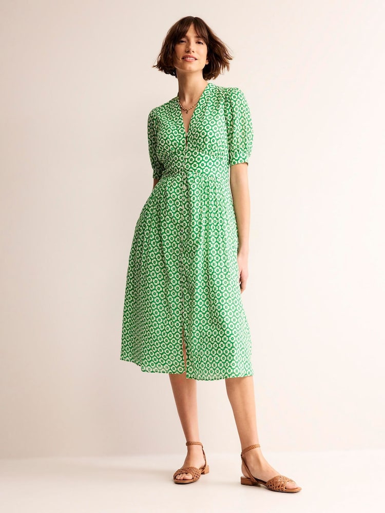 Boden Green Petite Elsa Crinkle Midi Tea Dress - Image 2 of 6