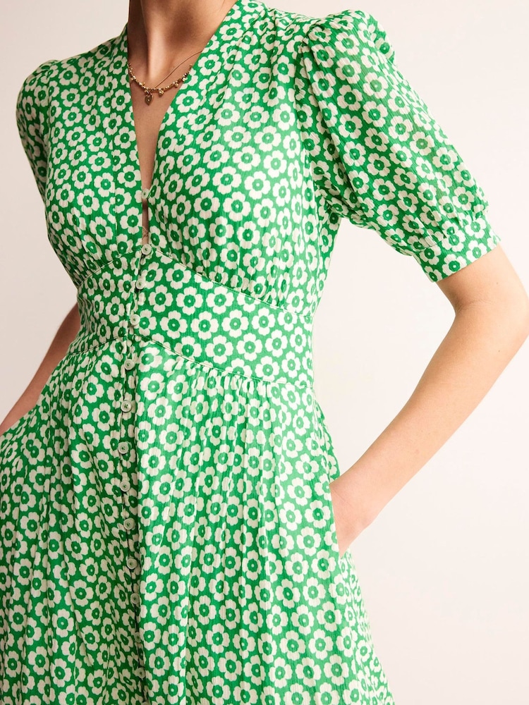 Boden Green Petite Elsa Crinkle Midi Tea Dress - Image 3 of 6