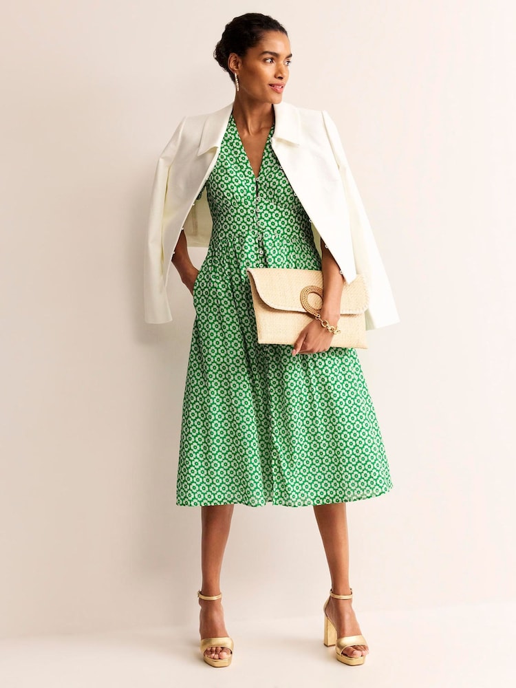 Boden Green Petite Elsa Crinkle Midi Tea Dress - Image 5 of 6