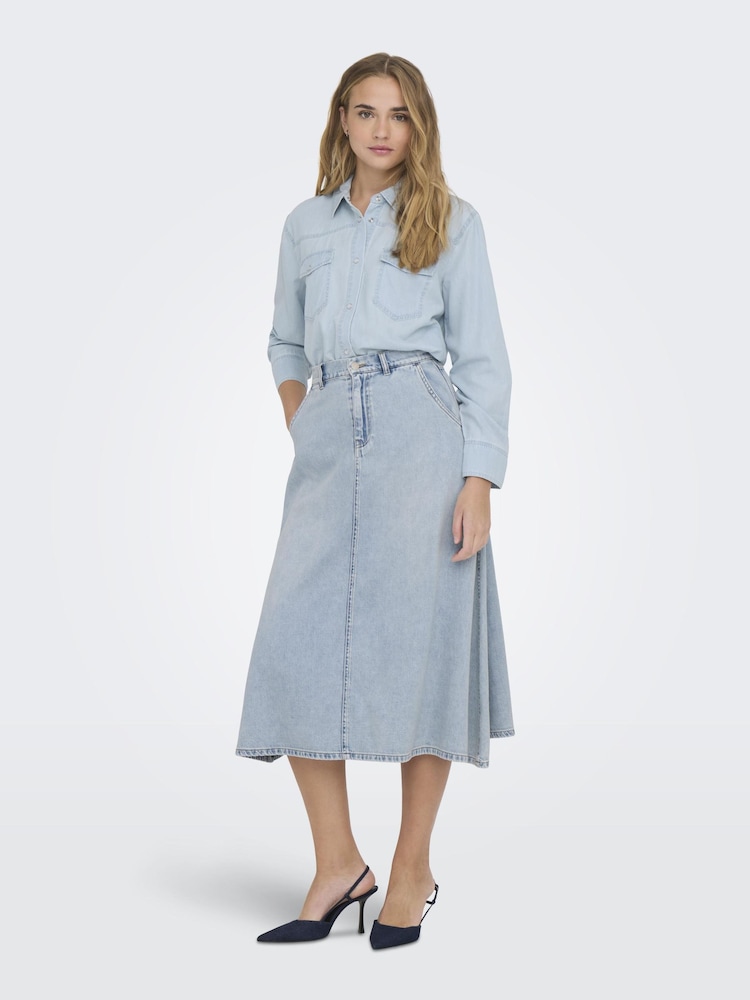 ONLY Blue Relaxed Fit Denim Maxi 100% Cotton Skirt - Image 1 of 6