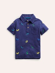 Boden Blue Embroidered Lizard Slubbed Polo Shirt - Image 1 of 3