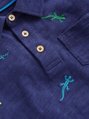 Boden Blue Embroidered Lizard Slubbed Polo Shirt - Image 3 of 3