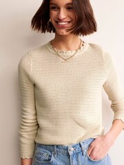 Boden Cream 100% Cotton Textured Scallop Jumper - Image 1 of 6