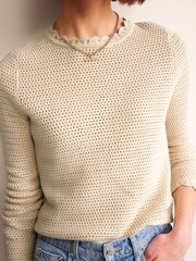 Boden Cream 100% Cotton Textured Scallop Jumper - Image 2 of 6