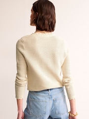 Boden Cream 100% Cotton Textured Scallop Jumper - Image 3 of 6