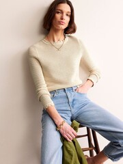 Boden Cream 100% Cotton Textured Scallop Jumper - Image 4 of 6