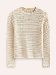 Boden Cream 100% Cotton Textured Scallop Jumper - Image 5 of 6