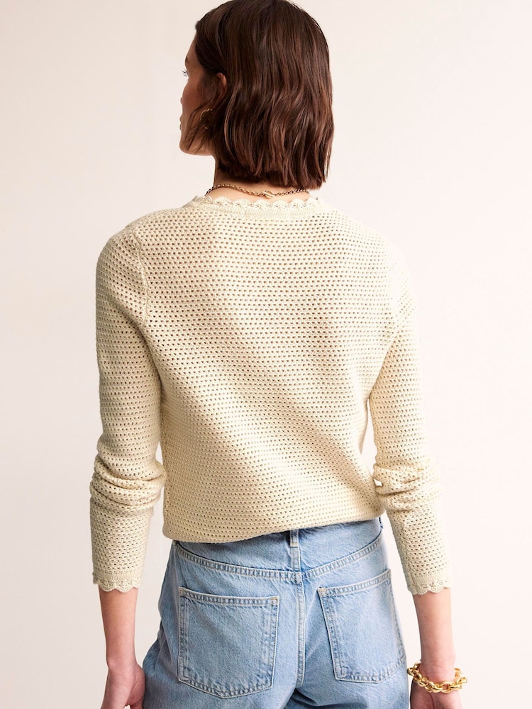 Boden Cream 100% Cotton Textured Scallop Jumper - Image 6 of 6