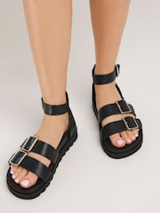 Simply Be Black Extra Wide Fit Footbed Two Strap Sandals - Image 2 of 5
