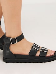 Simply Be Black Extra Wide Fit Footbed Two Strap Sandals - Image 4 of 5
