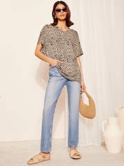 Friends Like These Leopard Browm Short Sleeve V Neck Tunic Top - Image 2 of 4
