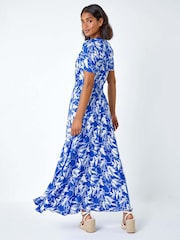 Roman Blue Floral Print Button Detail Maxi Dress - Image 3 of 5