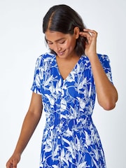 Roman Blue Floral Print Button Detail Maxi Dress - Image 4 of 5