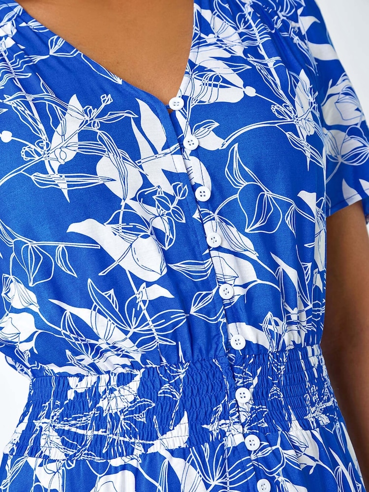 Roman Blue Floral Print Button Detail Maxi Dress - Image 5 of 5