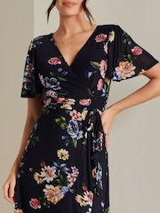 Jolie Moi Blue Frill Dip Hem Mesh Midi Dress - Image 3 of 6