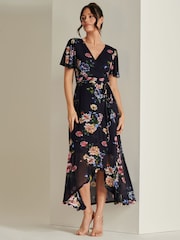 Jolie Moi Blue Frill Dip Hem Mesh Midi Dress - Image 6 of 6