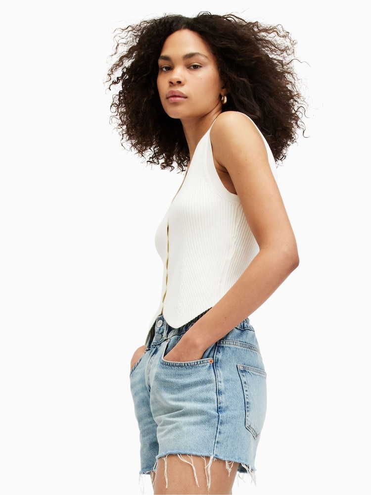 AllSaints White Cruz White Ribbed Knitted Waistcoat - Image 4 of 9