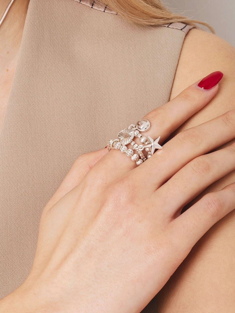 Bibi Bijoux Silver Tone Stellar Harmony Stretch Ring Set - Image 3 of 3 Bibi Bijoux Silver Tone Stellar Harmony Stretch Ring Set - Image 3 of 3