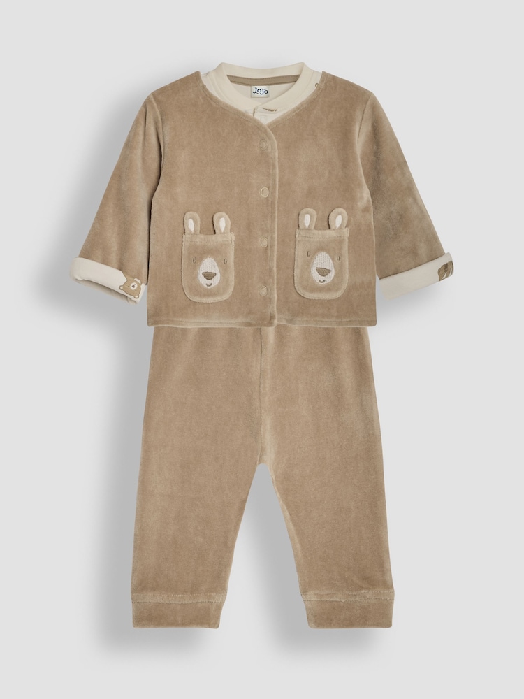JoJo Maman Bébé Natural Baby Bear Velour Set 3 Piece - Image 1 of 8