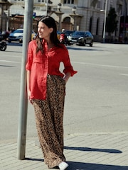 Animal Wide Leg Linen Blend Trouser - Image 1 of 4