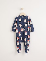 Navy Baby Matching Family Christmas Penguin Zip 100% Cotton Sleepsuit (0mths-2yrs) - Image 1 of 10