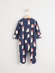 Navy Baby Matching Family Christmas Penguin Zip 100% Cotton Sleepsuit (0mths-2yrs) - Image 2 of 10