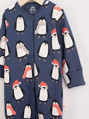 Navy Baby Matching Family Christmas Penguin Zip 100% Cotton Sleepsuit (0mths-2yrs) - Image 3 of 10