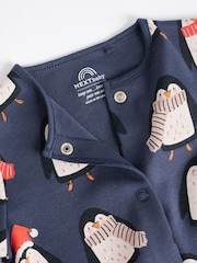 Navy Baby Matching Family Christmas Penguin Zip 100% Cotton Sleepsuit (0mths-2yrs) - Image 5 of 10