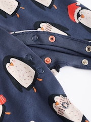 Navy Baby Matching Family Christmas Penguin Zip 100% Cotton Sleepsuit (0mths-2yrs) - Image 6 of 10