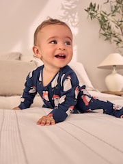 Navy Baby Matching Family Christmas Penguin Zip 100% Cotton Sleepsuit (0mths-2yrs) - Image 9 of 10