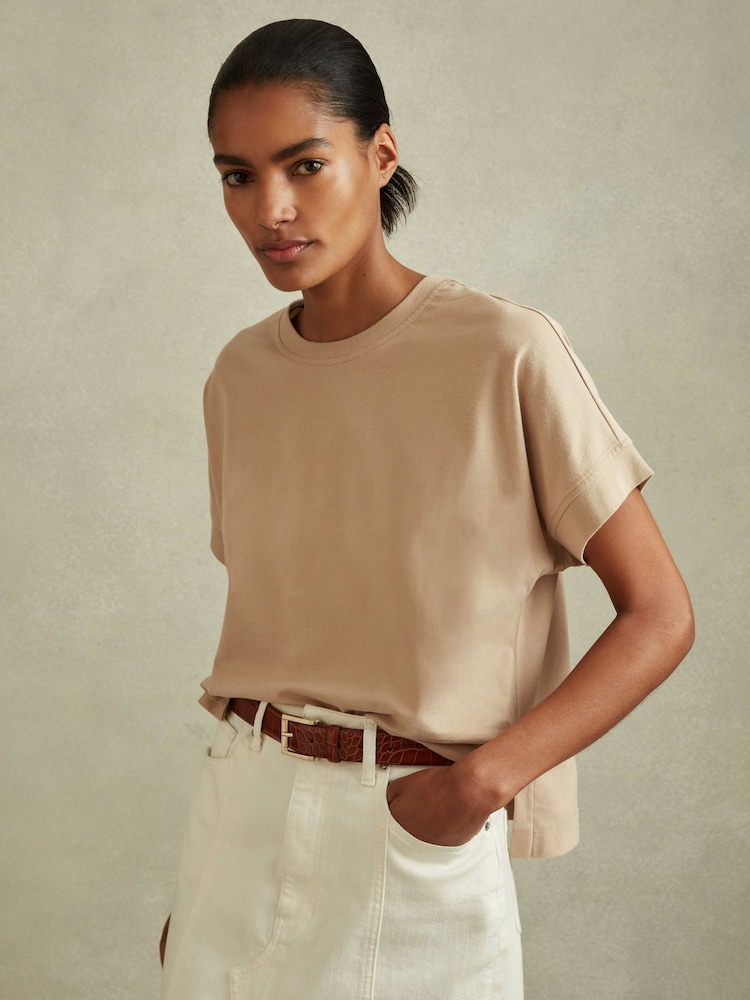 Reiss Neutral Lois Cotton Crew Neck T-Shirt - Image 1 of 5