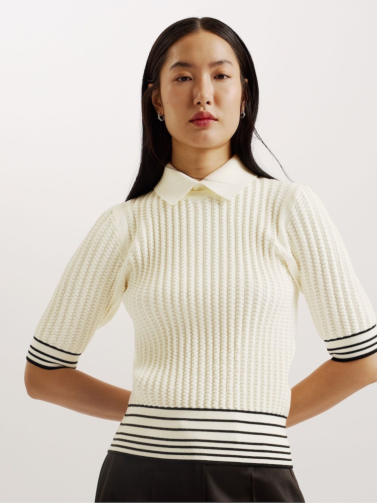 Ted Baker Cream Morliee Puff Sleeve Fitted Sweater - Image 1 of 5