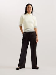 Ted Baker Cream Morliee Puff Sleeve Fitted Sweater - Image 3 of 5