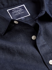 Charles Tyrwhitt Blue Slim Fit Plain Short Sleeve Pure 100% Linen Shirt - Image 5 of 5