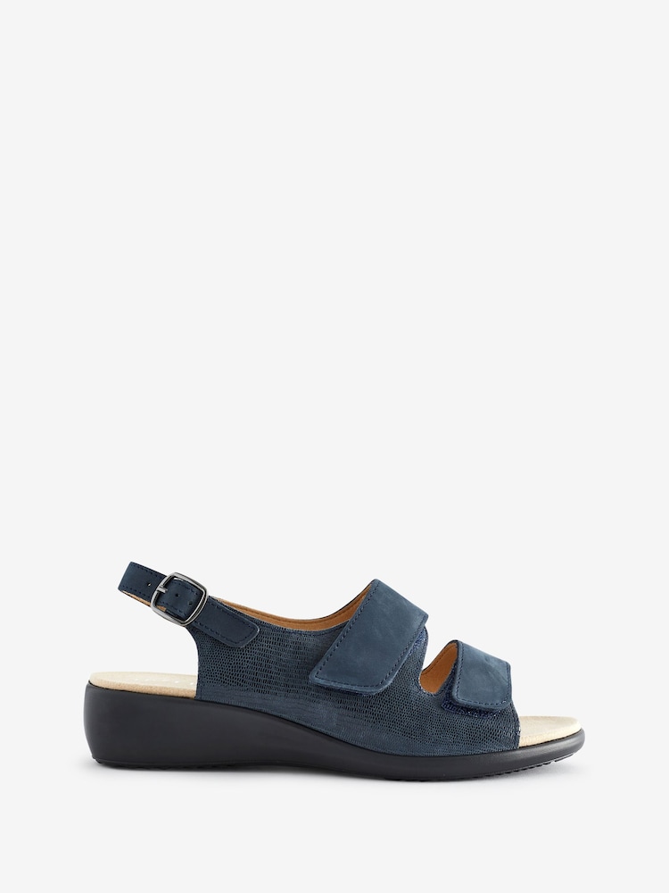 Hotter Blue Suede Wide Fit Easy II Touch Fastening Buckle Sandals - Image 1 of 1