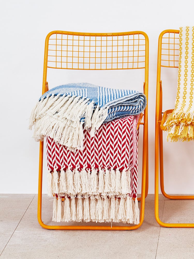 Oliver Bonas Red Alma Woven Herringbone Throw - Image 1 of 4