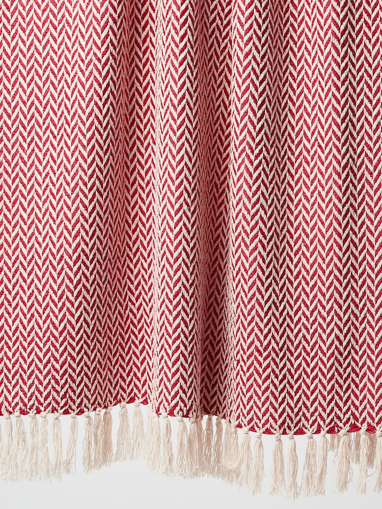 Oliver Bonas Red Alma Woven Herringbone Throw - Image 4 of 4