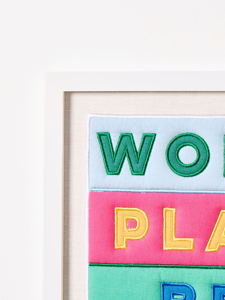Oliver Bonas Multi Work Hard Applique Fabric Framed Wall Art - Image 4 of 4