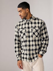Black/White 100% Cotton Navajo Style Check Long Sleeve Shirt - Image 3 of 8