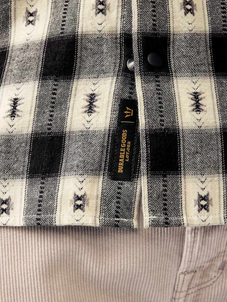 Black/White 100% Cotton Navajo Style Check Long Sleeve Shirt - Image 5 of 8
