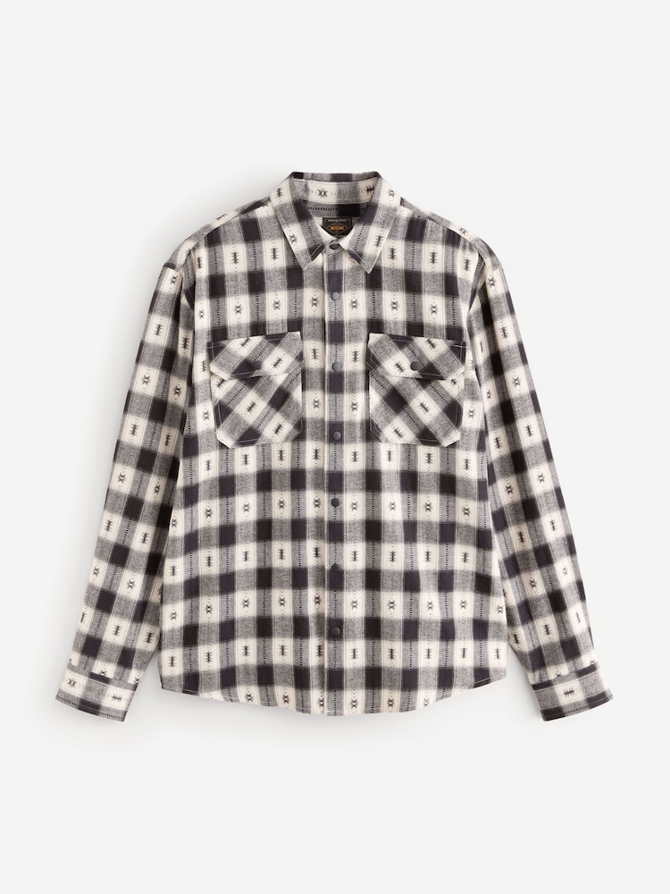 Black/White 100% Cotton Navajo Style Check Long Sleeve Shirt - Image 6 of 8