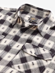 Black/White 100% Cotton Navajo Style Check Long Sleeve Shirt - Image 7 of 8