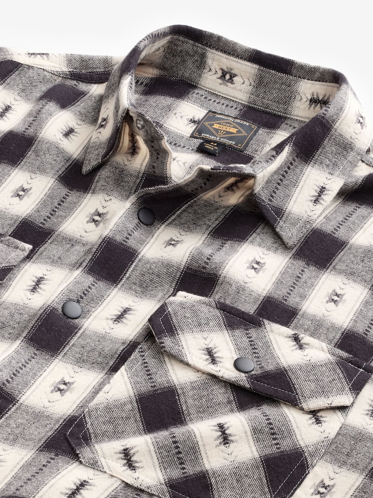 Black/White 100% Cotton Navajo Style Check Long Sleeve Shirt - Image 7 of 8