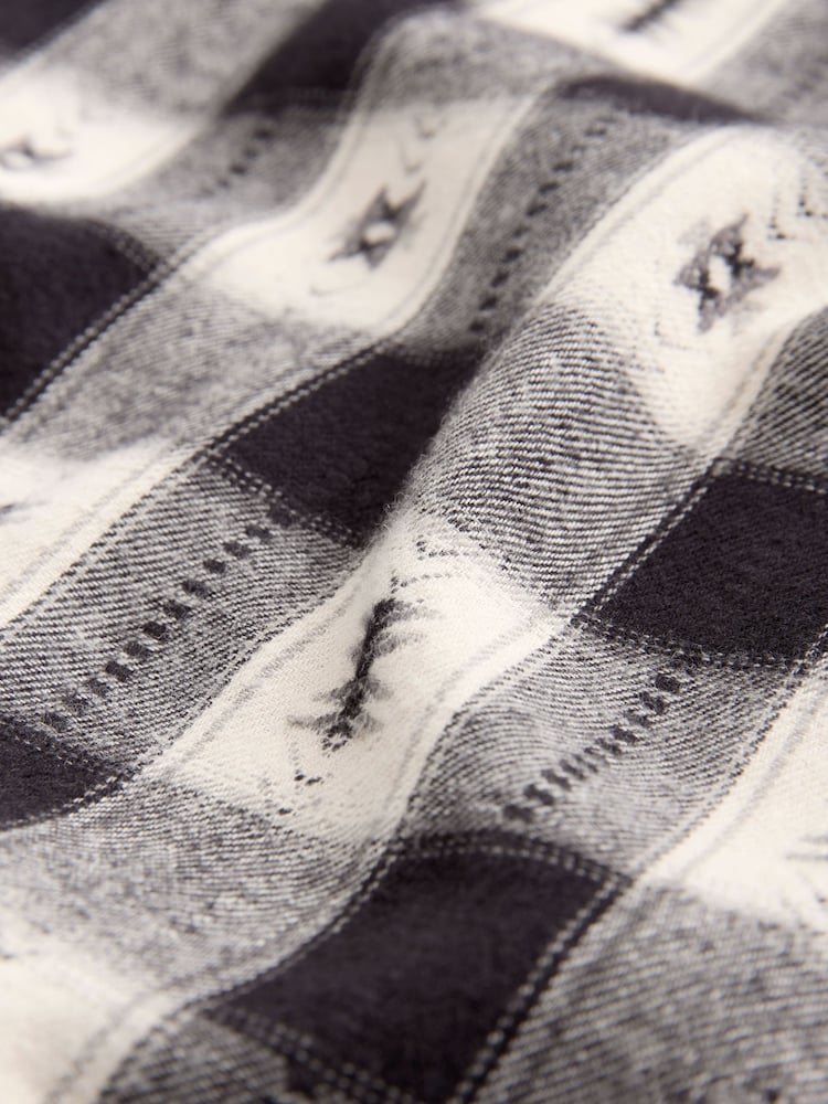 Black/White 100% Cotton Navajo Style Check Long Sleeve Shirt - Image 8 of 8
