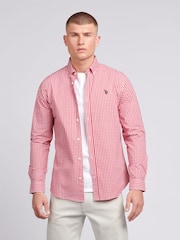 U.S. Polo Assn. Red Mens 100% Cotton Gingham Shirt - Image 1 of 6