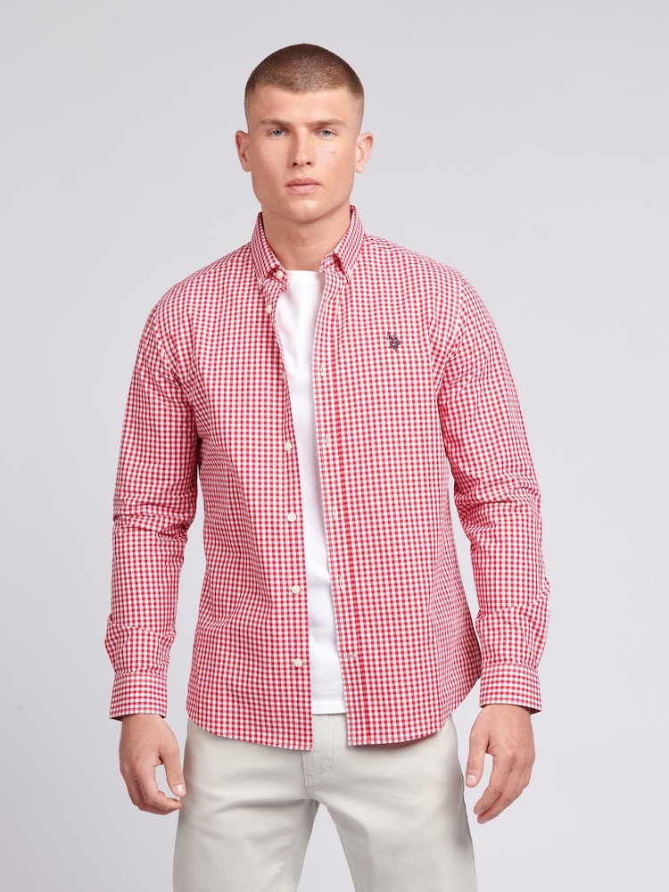 U.S. Polo Assn. Red Mens 100% Cotton Gingham Shirt - Image 1 of 6