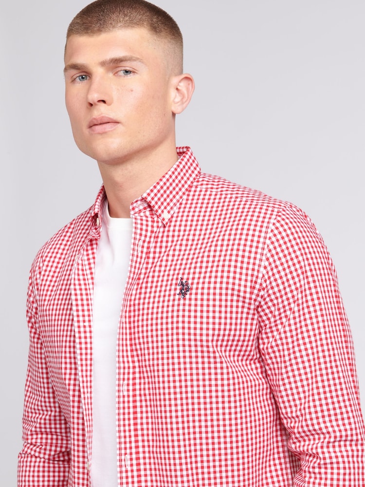 U.S. Polo Assn. Red Mens 100% Cotton Gingham Shirt - Image 2 of 6