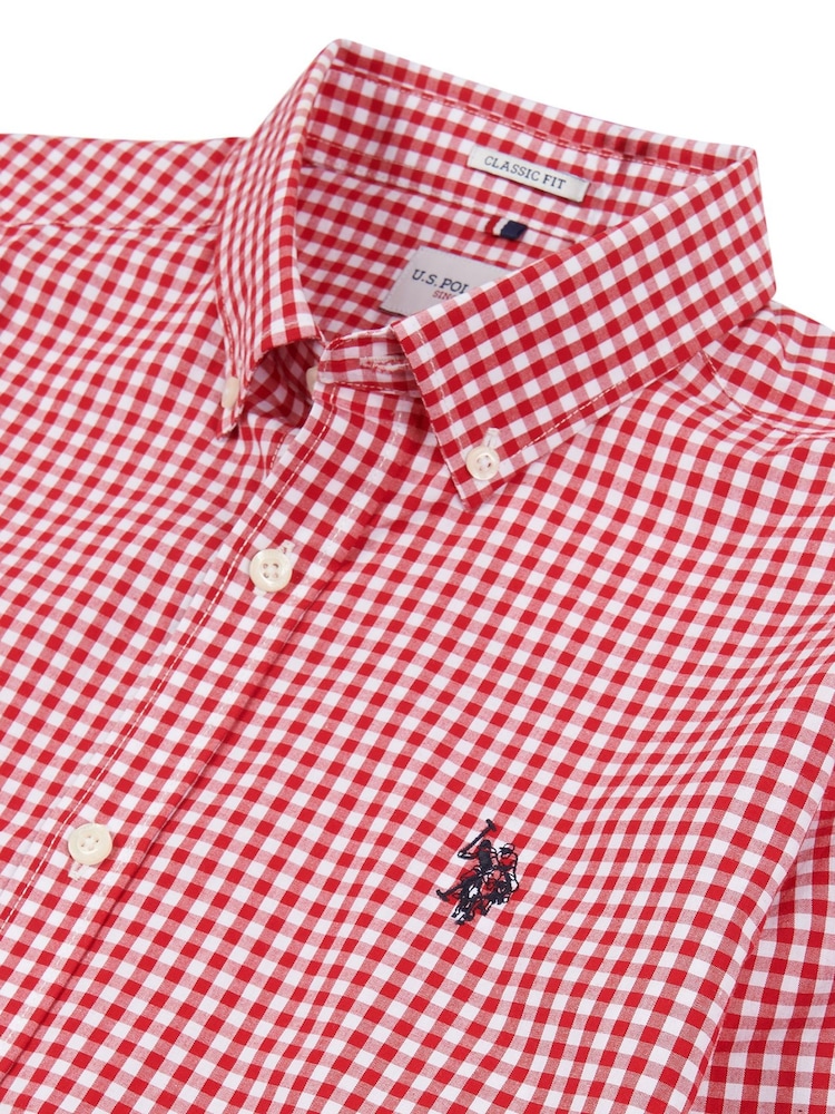U.S. Polo Assn. Red Mens 100% Cotton Gingham Shirt - Image 6 of 6